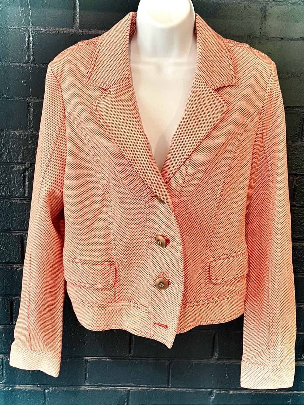 Womens Peach Textured Two-Button Blazer Jacket